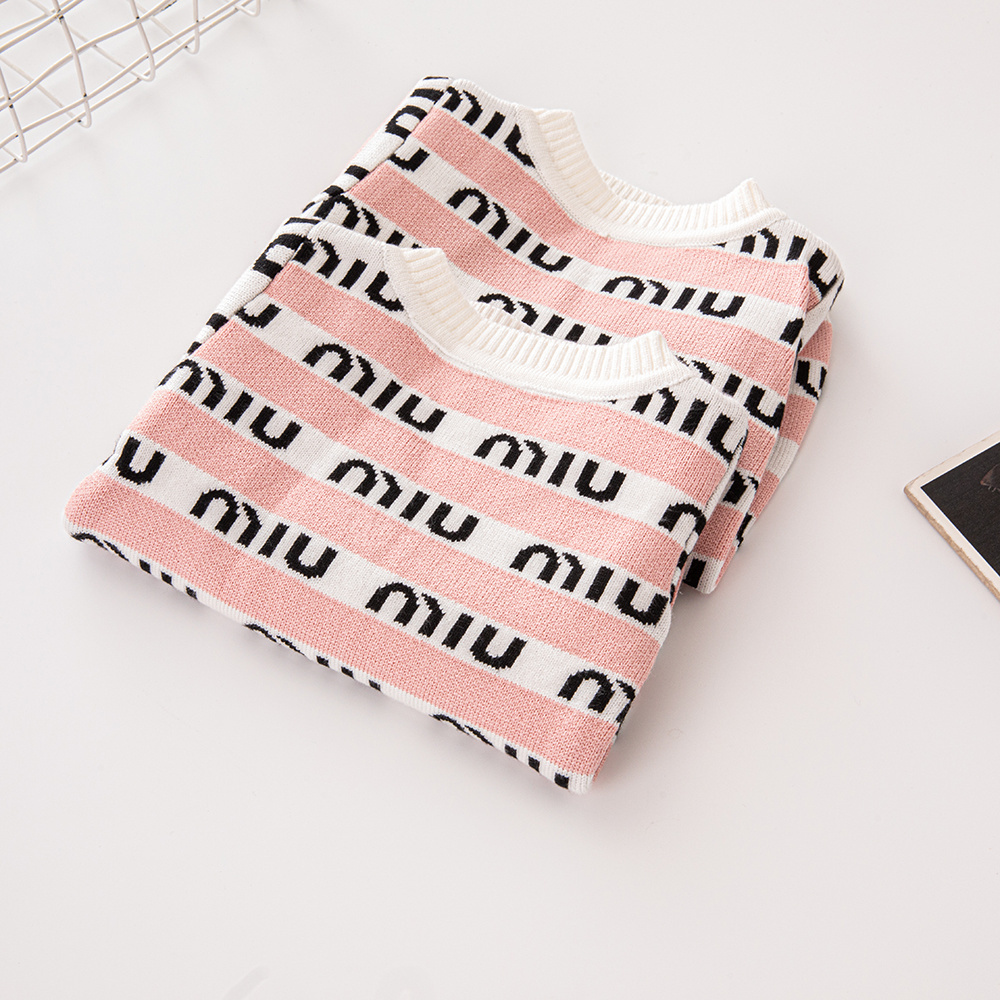 Chic Striped Monogram Short-Sleeve MM Knit Pet Sweaters