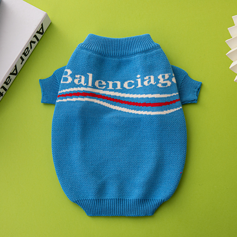 Street-Style Logo-Print and BBLENCIAGA Solid Knit Pet Sweaters in Black-White and Blue