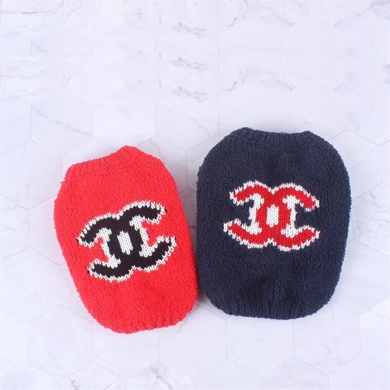 Plush Logo-Embroidered CCANEL Pet Sweaters in Pink-Red, Navy-Red, and Red-Black