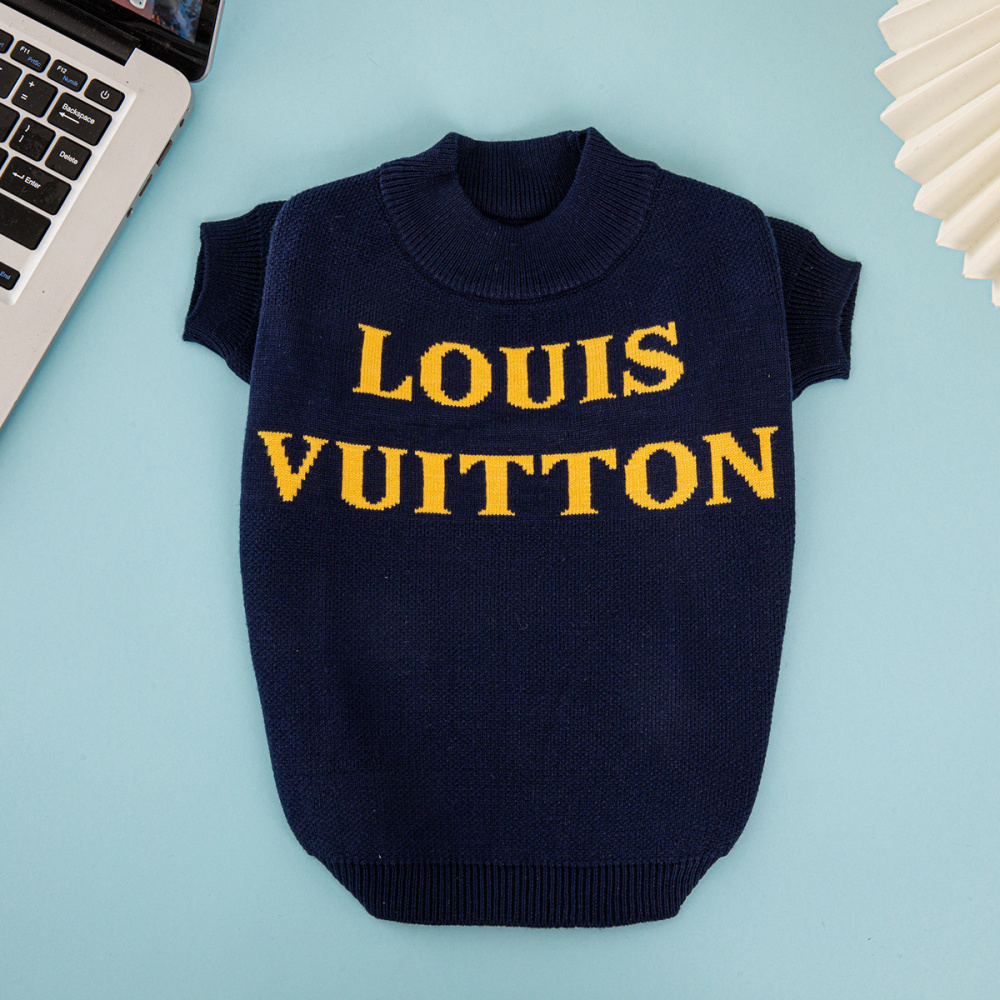 Fashionable Black Knit Pet Sweater with Bold Yellow VV Logo Print