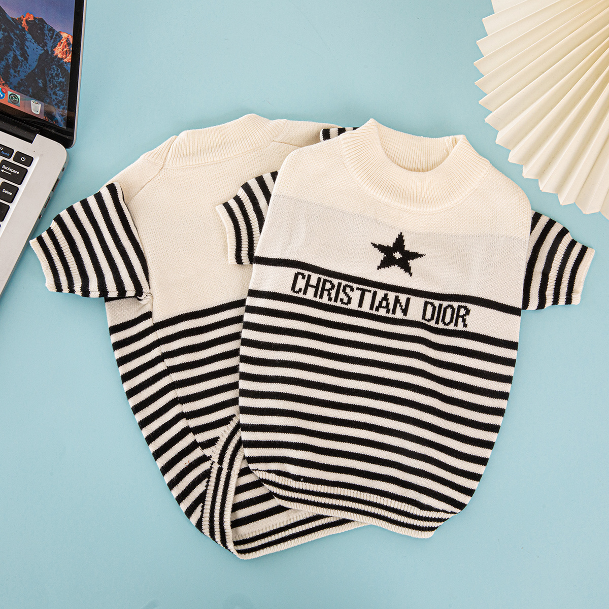 Luxury DD Striped Logo Print Pet Knit Sweater