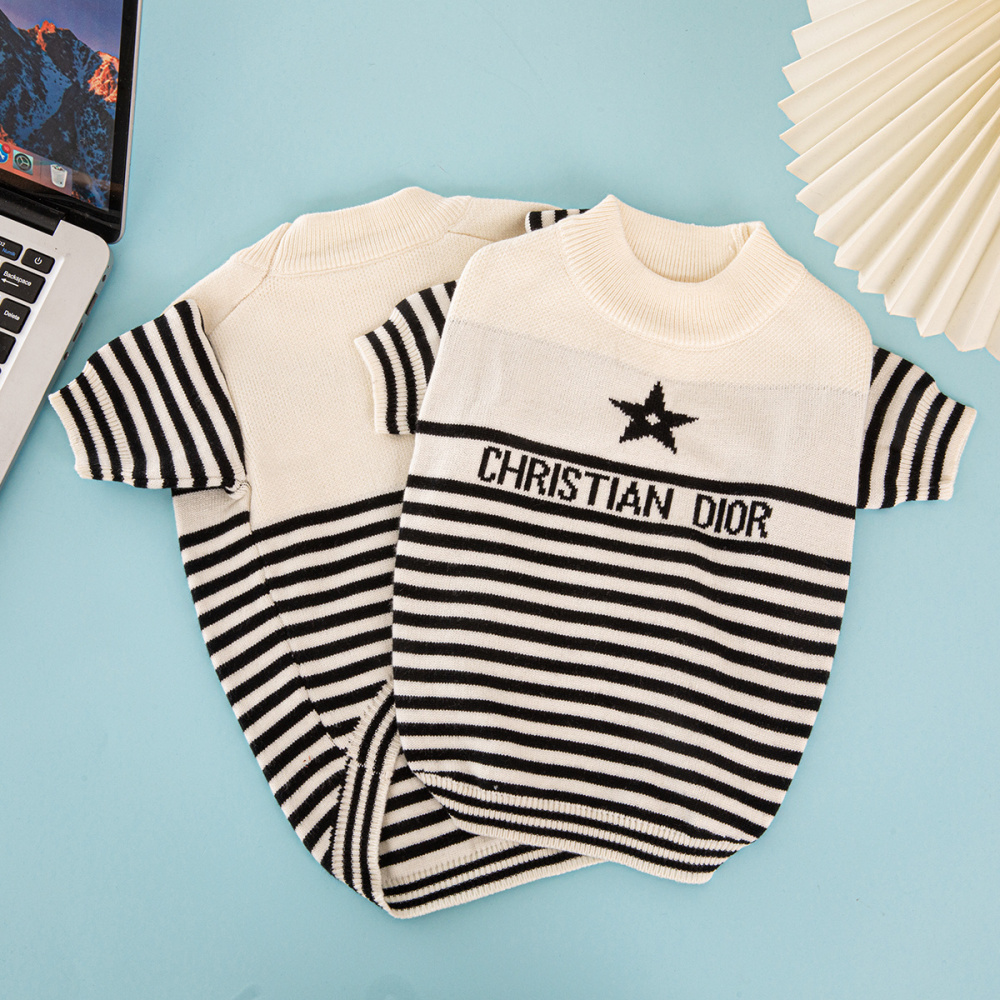 Luxury DD Striped Logo Print Pet Knit Sweater