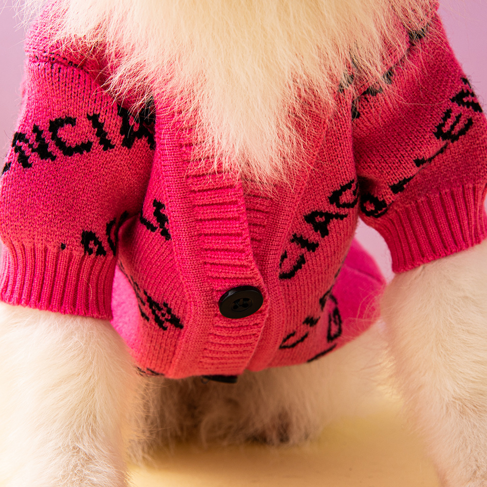 Street-Style BBLENCIAGA Logo-Print Knit Pet Cardigans in Black-White and Pink-Black
