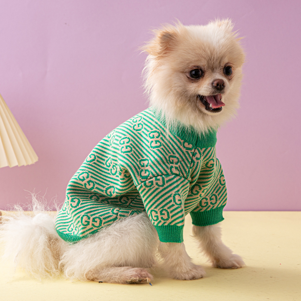 Sophisticated Monogram Pattern GGcci Knit Pet Sweater in Beige-Green