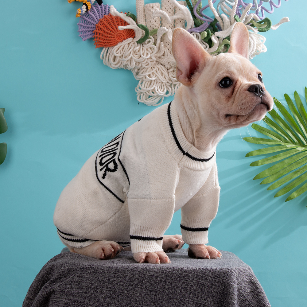 Chic Logo & Star-Intarsia DDOR Knit Pet Sweater in White-Black