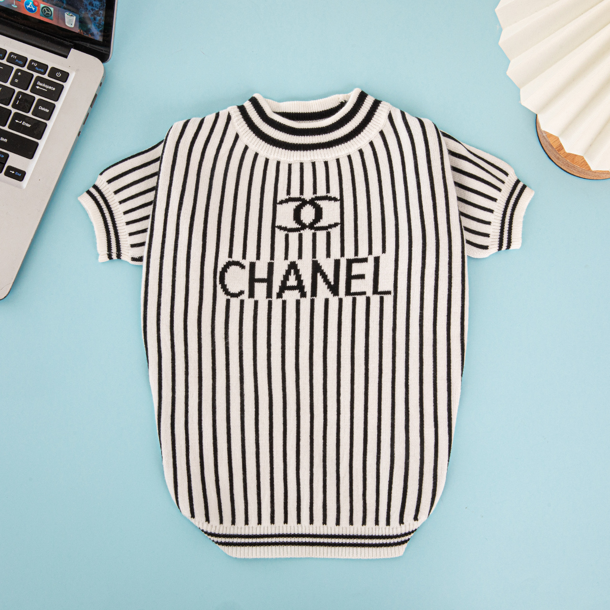 Stylish Striped Knit CC Pet Sweaters for Fashionable Dogs
