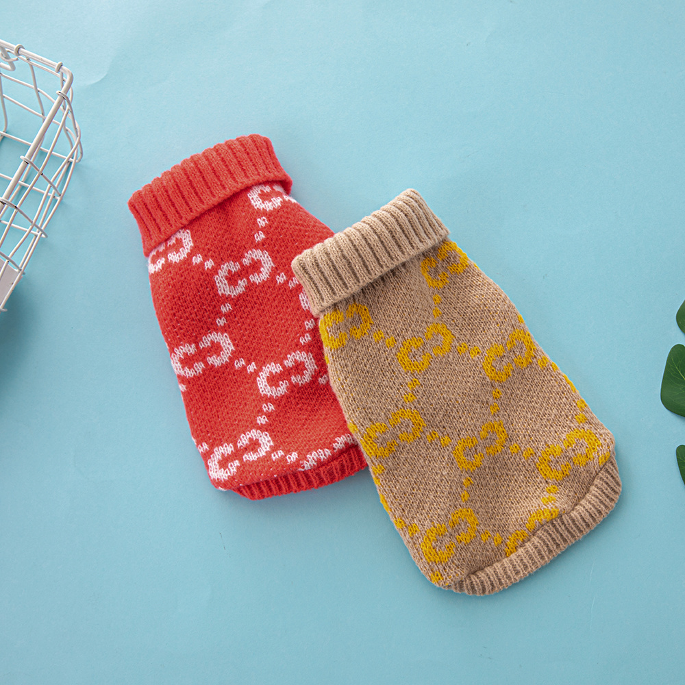 Chic Monogram Pattern GG Knit Pet Sweaters in Red-White and Beige-Yellow