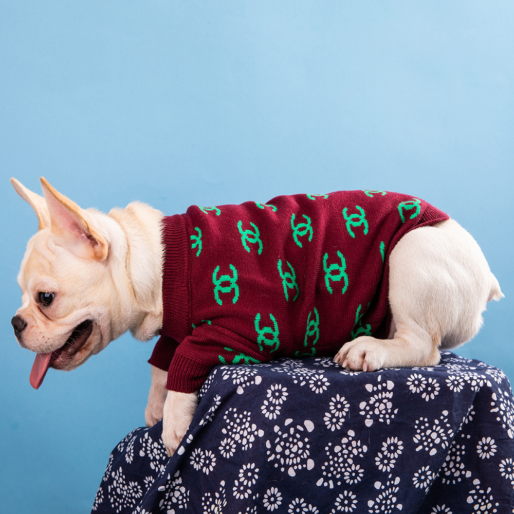 Chic Logo-Embroidered CCANEL Knit Pet Sweater in Brown-Green