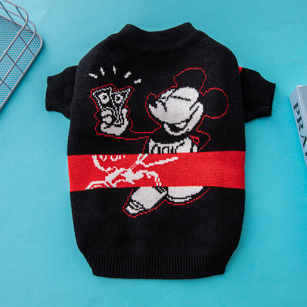 Edgy Mickey Mouse DSNEY Pattern Knit Pet Sweaters in Black & Red