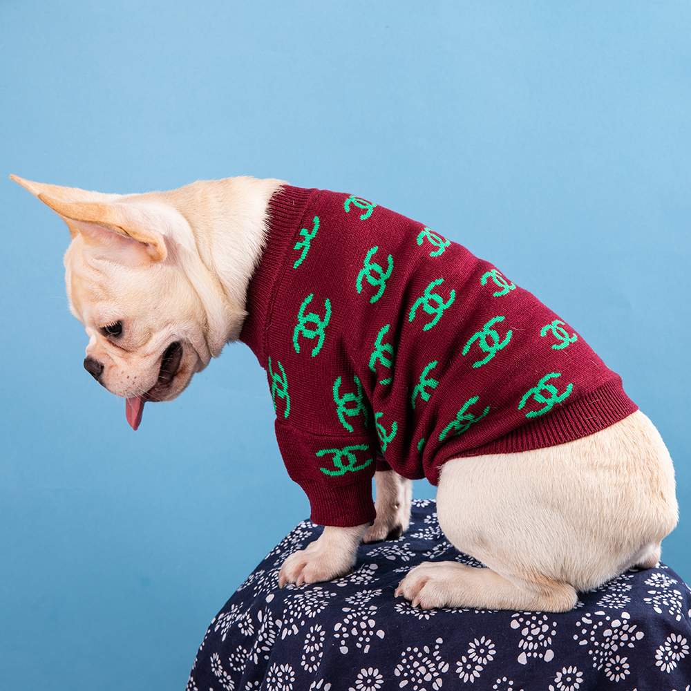 Chic Logo-Embroidered CCANEL Knit Pet Sweater in Brown-Green