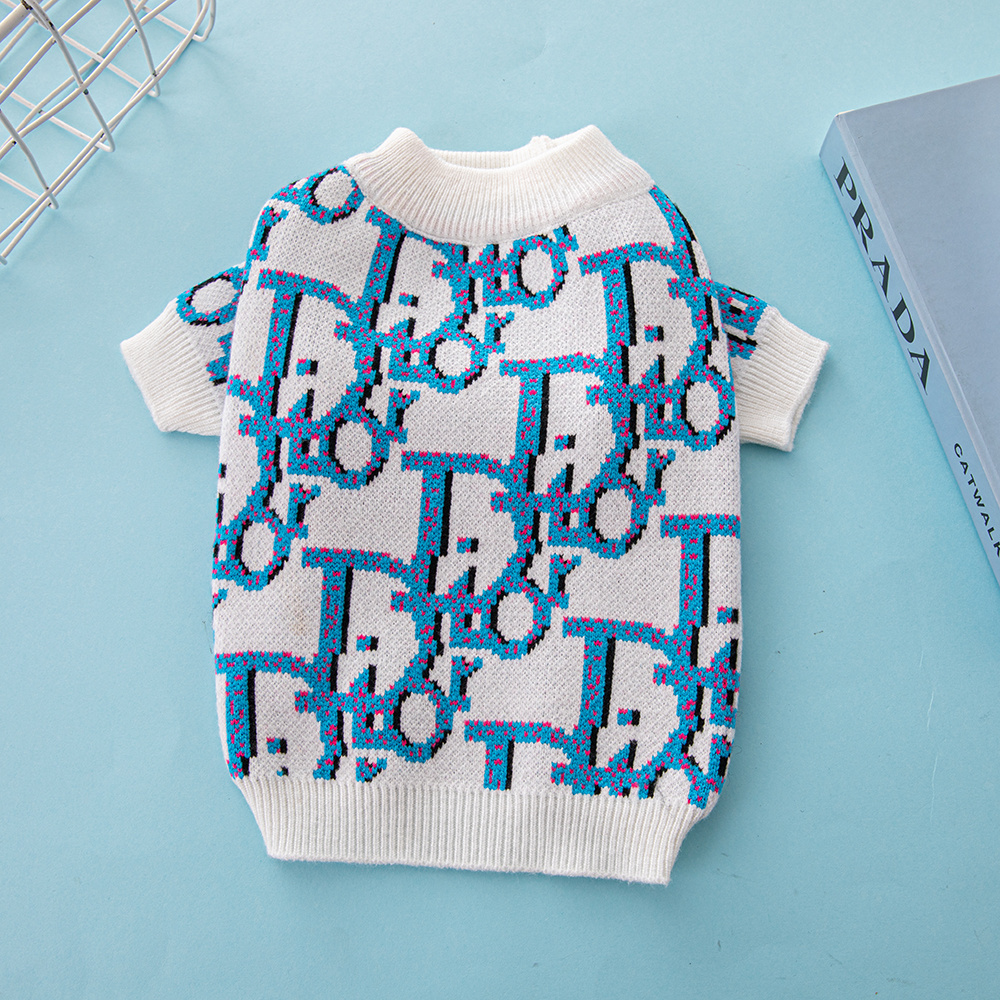 Elegant Monogram Pattern Ddor Pet Sweaters in White-Black and White-Blue
