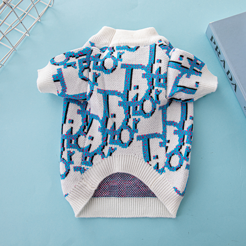 Elegant Monogram Pattern Ddor Pet Sweaters in White-Black and White-Blue