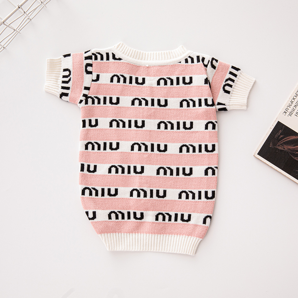 Chic Striped Monogram Short-Sleeve MM Knit Pet Sweaters