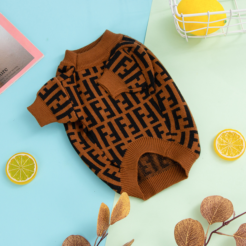 Sophisticated Monogram FF Pattern Knit Pet Sweater in Brown-Black