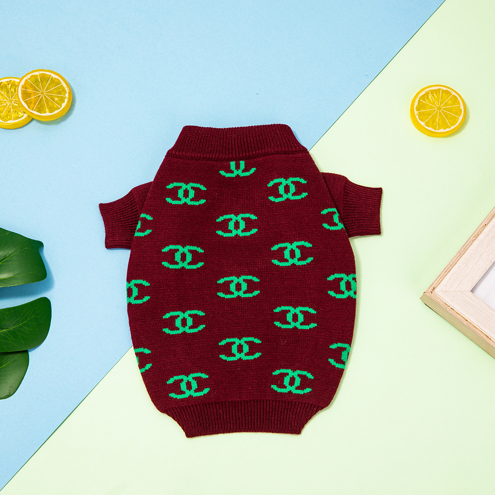 Chic Logo-Embroidered CCANEL Knit Pet Sweater in Brown-Green
