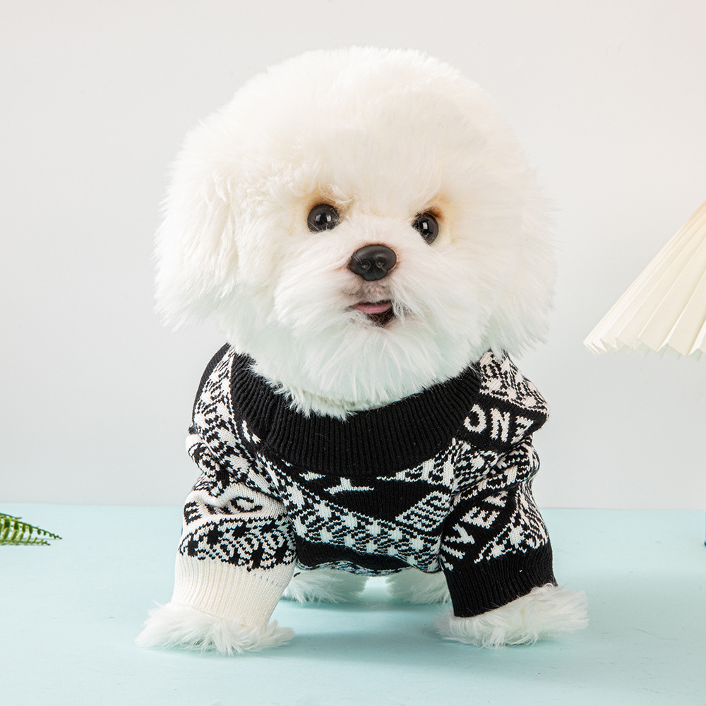 Monochrome Patterned GI Pet Knit Sweater with Letter Print