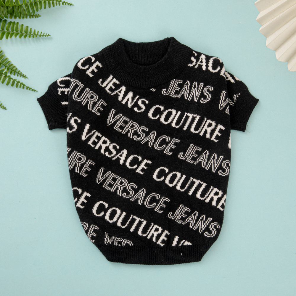 Ve Couture-Inspired Black Knitted Pet Sweater