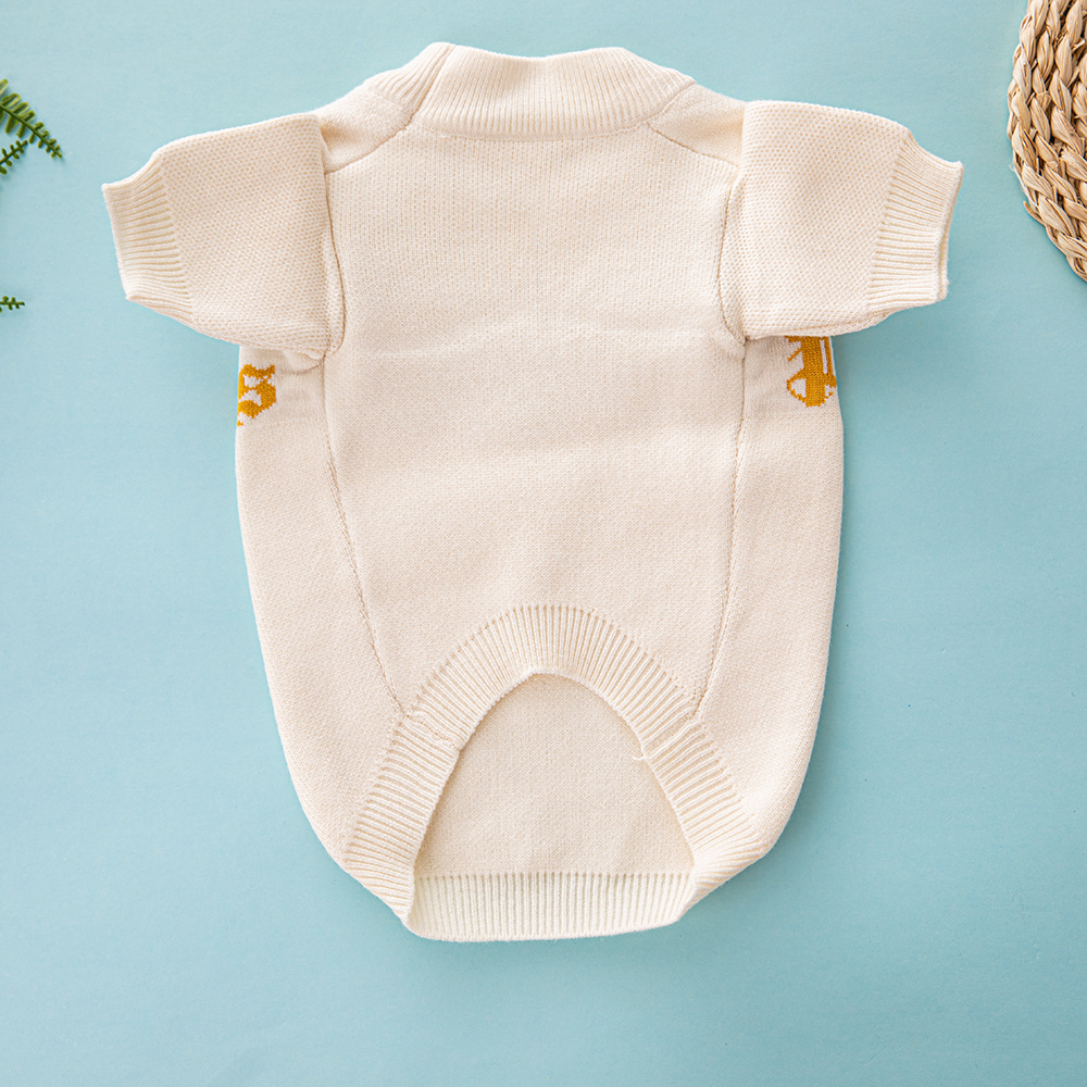 Fashionable Lettered PA Angels Knit Pet Sweaters in Cream with Gold Accents