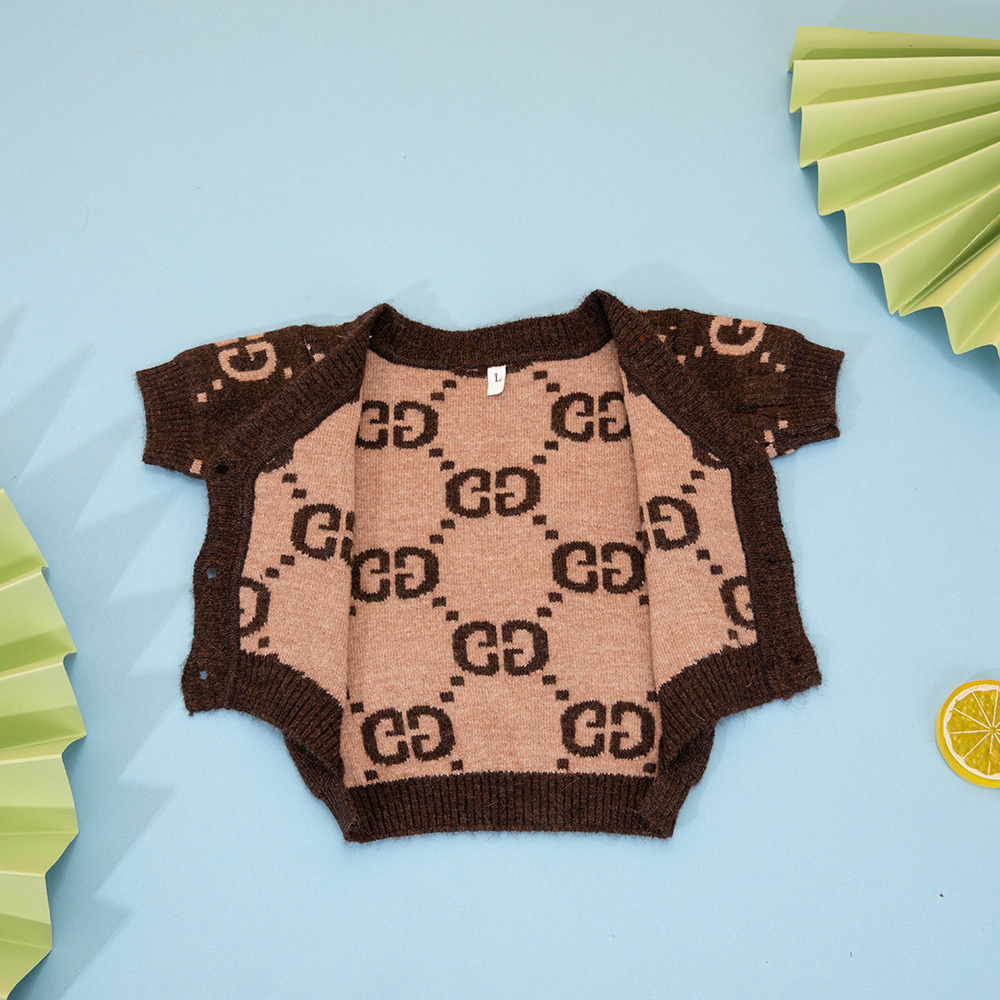 Refined Embroidered Initial GG Pet Sweater Cardigan in Warm Taupe Tones