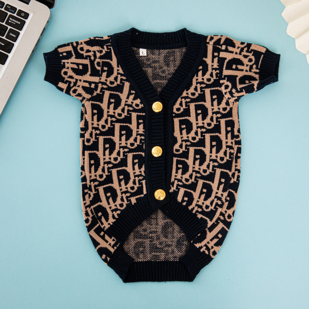 Chic Designer Monogram Short-Sleeve DD Knit Sweaters for Fashion-Forward Dogs