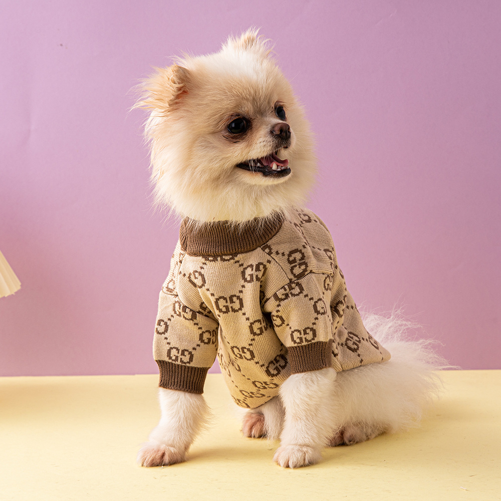 Elegant Monogram Pattern GG Pet Sweaters in Pink-White and Beige-Brown