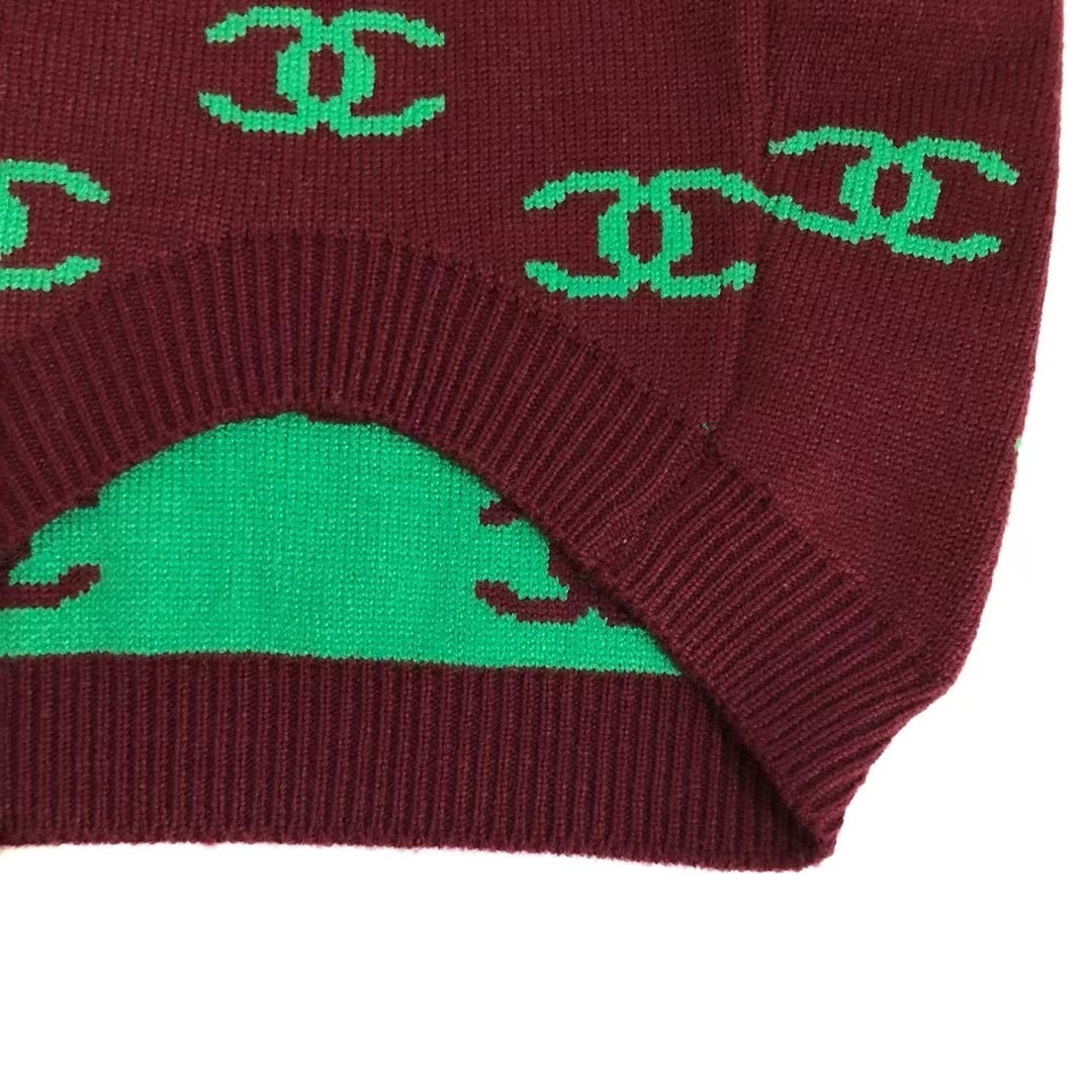 Chic Logo-Embroidered CCANEL Knit Pet Sweater in Brown-Green