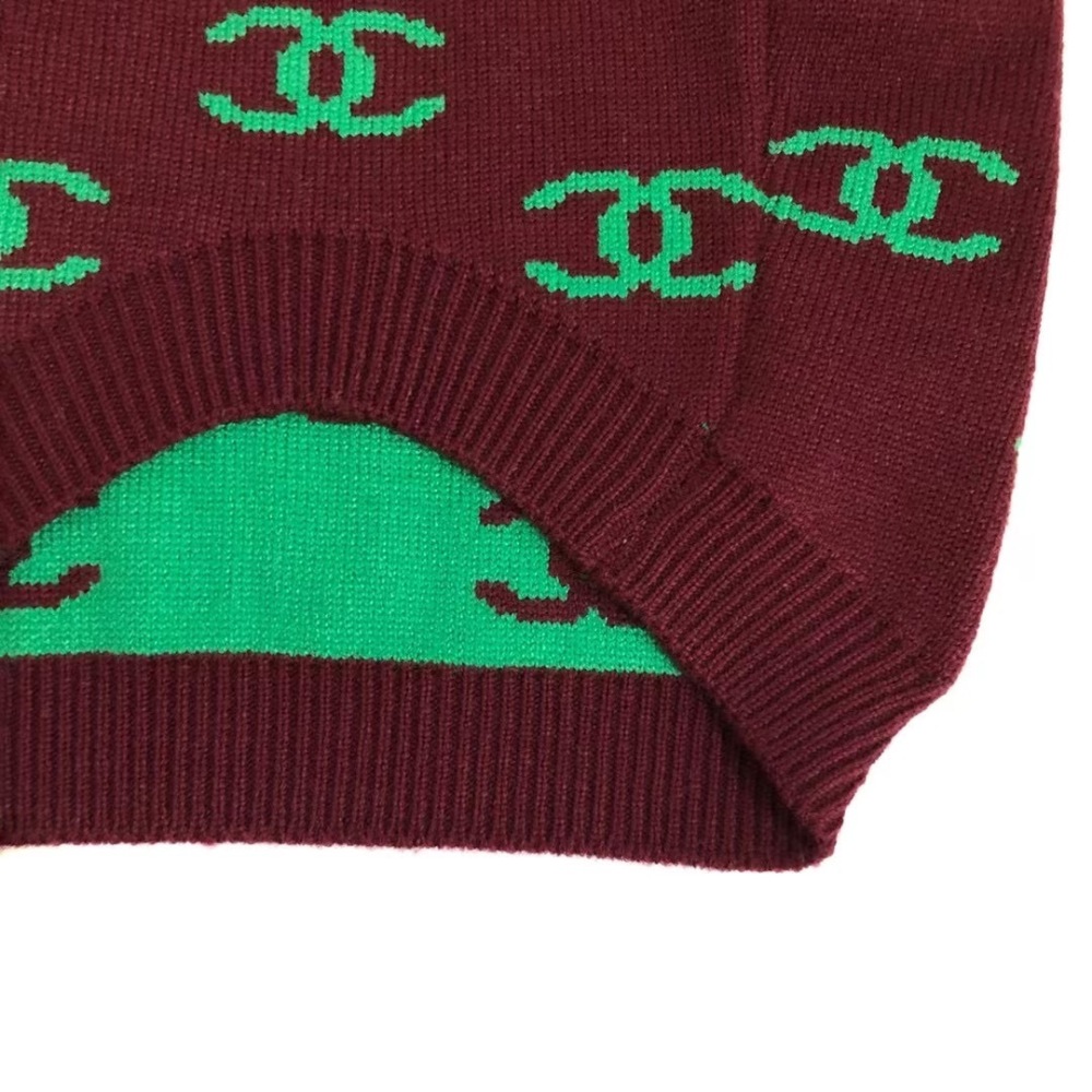 Chic Logo-Embroidered CCANEL Knit Pet Sweater in Brown-Green