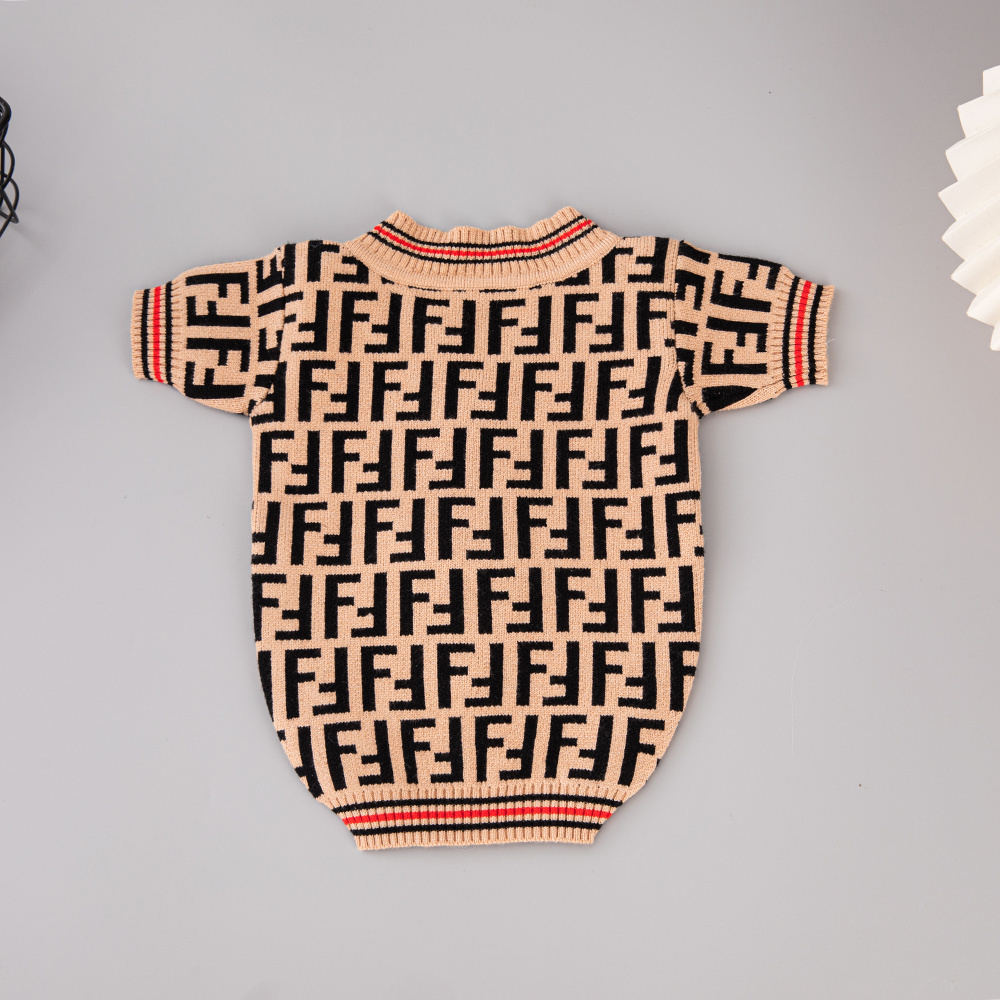 Luxury Monogram Pattern FFndi Knit Pet Sweaters in Brown-Black with Red Accents