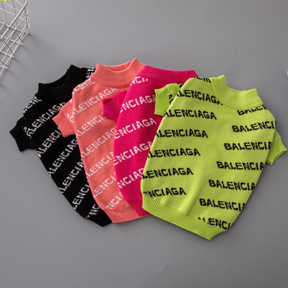 Vibrant Logo-Print BBLENCIAGA Knit Pet Sweaters in Multi-Color Palettes