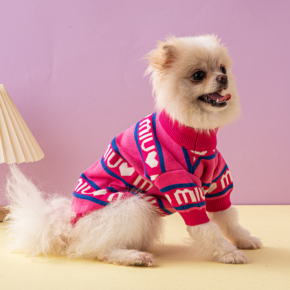 Chic Heart & Letter Pattern Knit Pet Sweaters in Blue-Pink and Pink-Blue