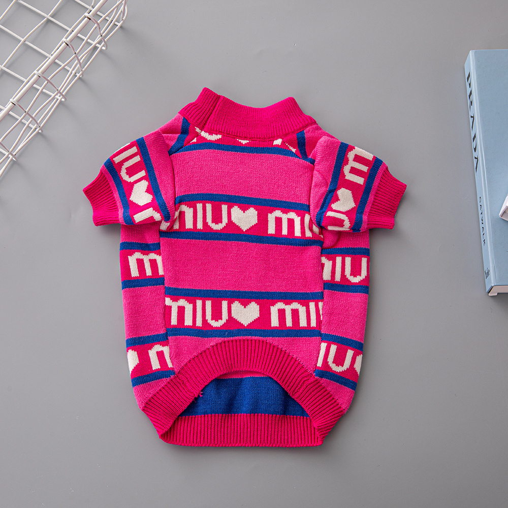 Chic Heart & Letter Pattern Knit Pet Sweaters in Blue-Pink and Pink-Blue