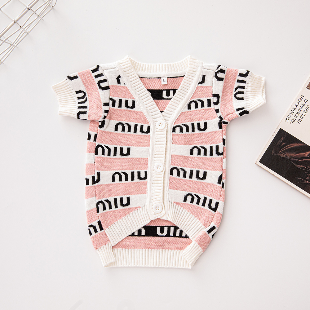 Chic Striped Monogram Short-Sleeve MM Knit Pet Sweaters