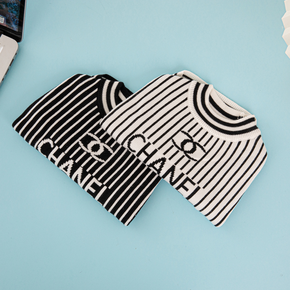 Stylish Striped Knit CC Pet Sweaters for Fashionable Dogs