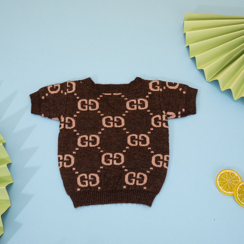 Refined Embroidered Initial GG Pet Sweater Cardigan in Warm Taupe Tones