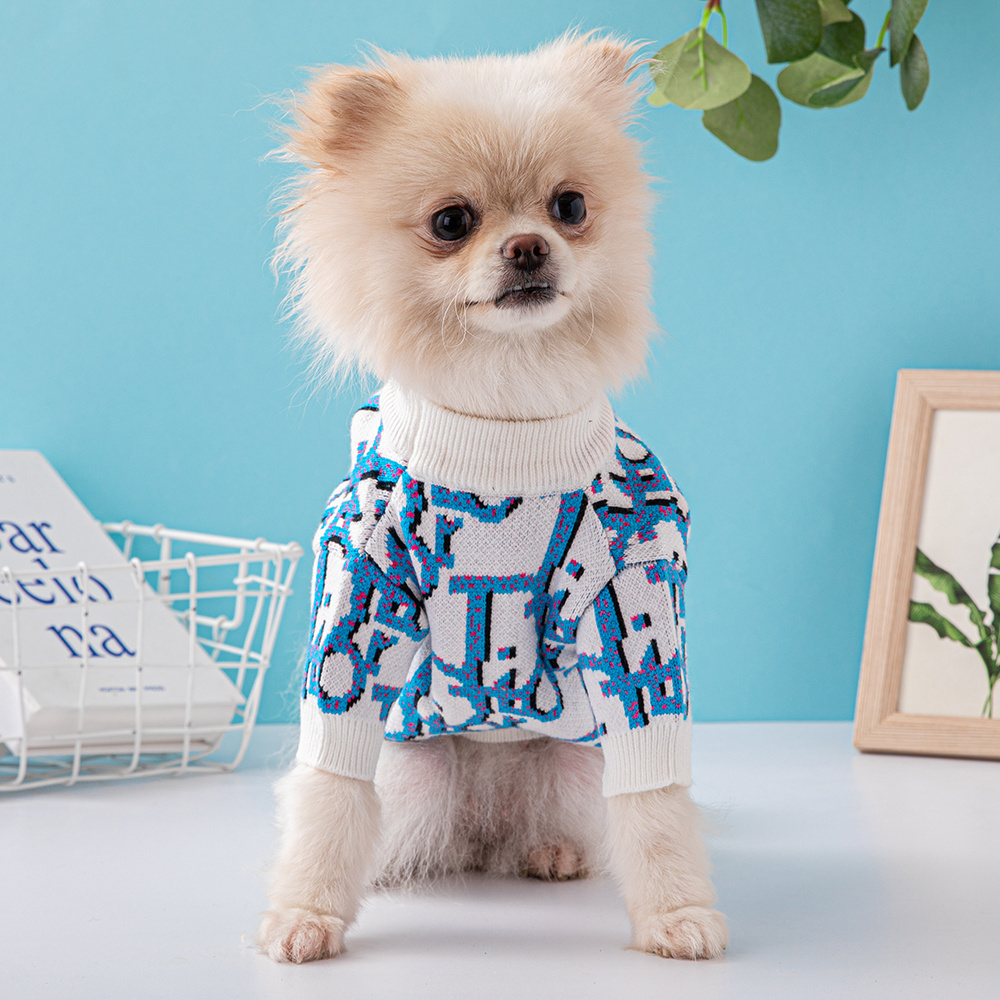 Elegant Monogram Pattern Ddor Pet Sweaters in White-Black and White-Blue