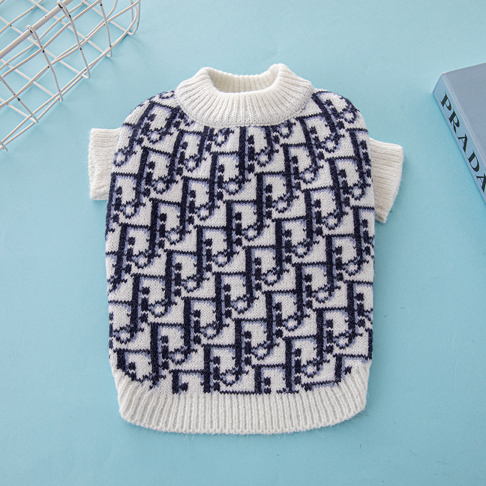 Elegant Monogram Pattern Ddor Pet Sweaters in White-Black and White-Blue