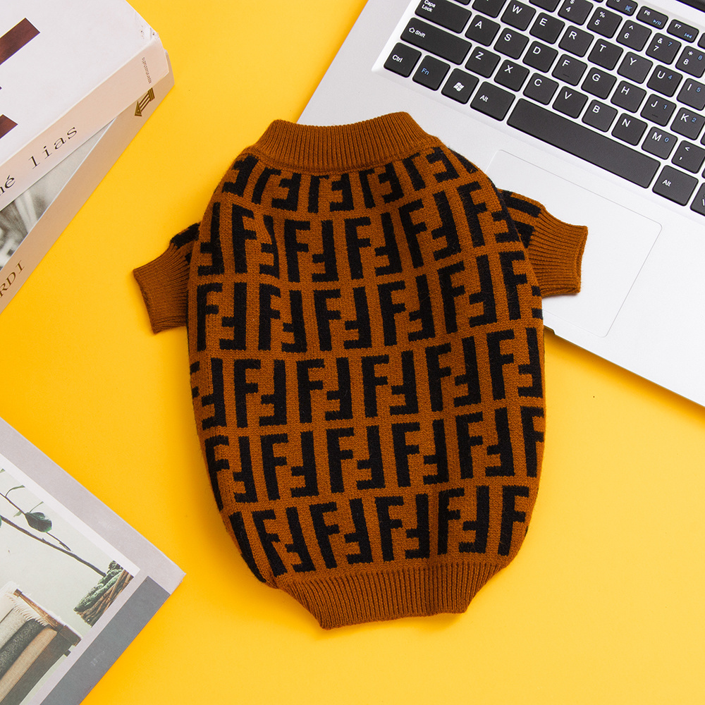 Sophisticated Monogram FF Pattern Knit Pet Sweater in Brown-Black