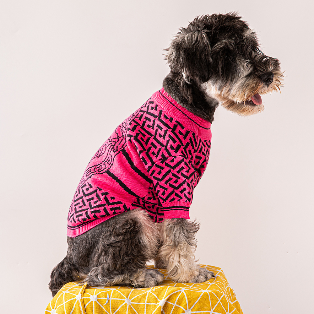 Bold Patterned VE Knit Pet Sweaters with Iconic Design Elements