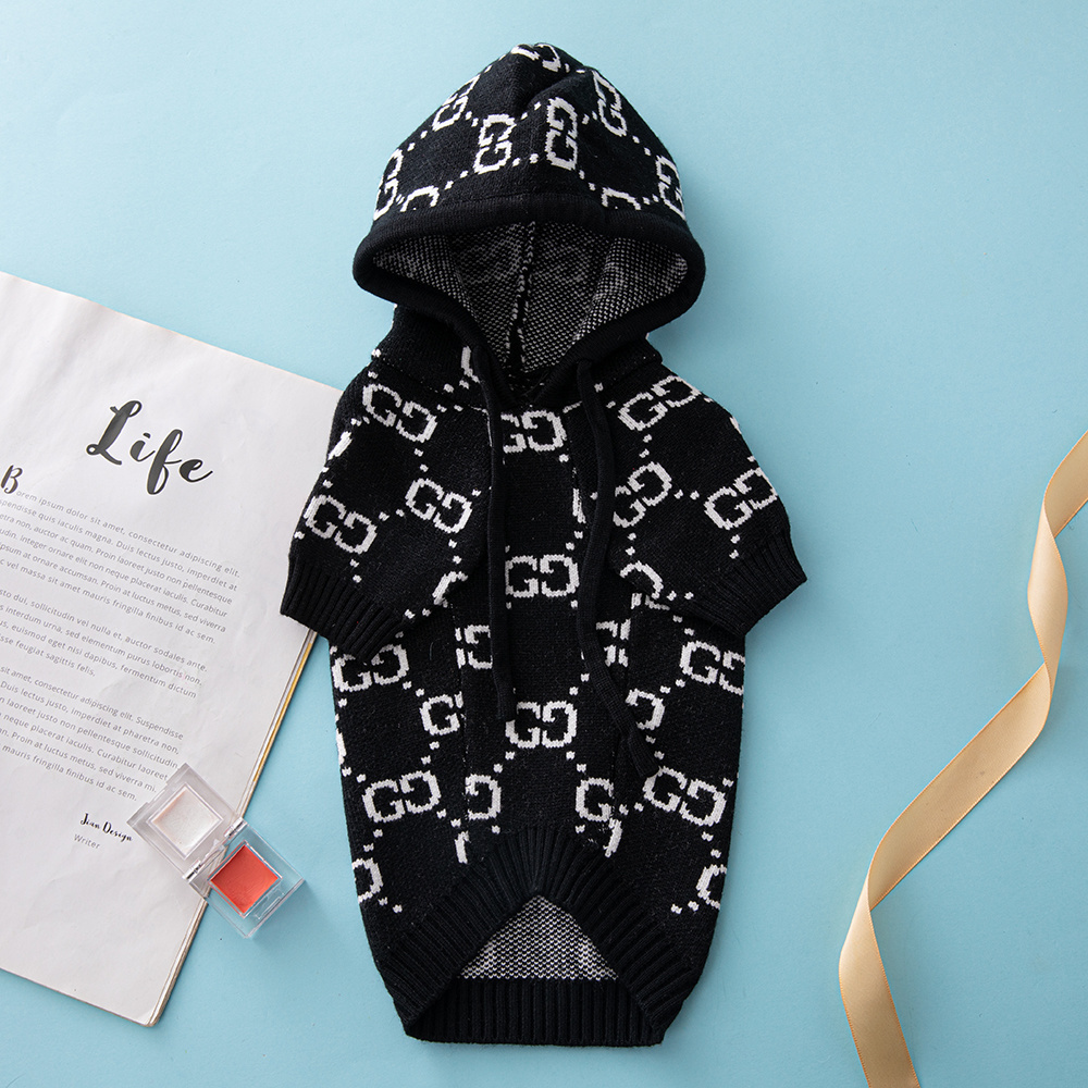 Luxury Monogram GGcci Hooded Knit Pet Sweaters in Black-White and Khaki-Black