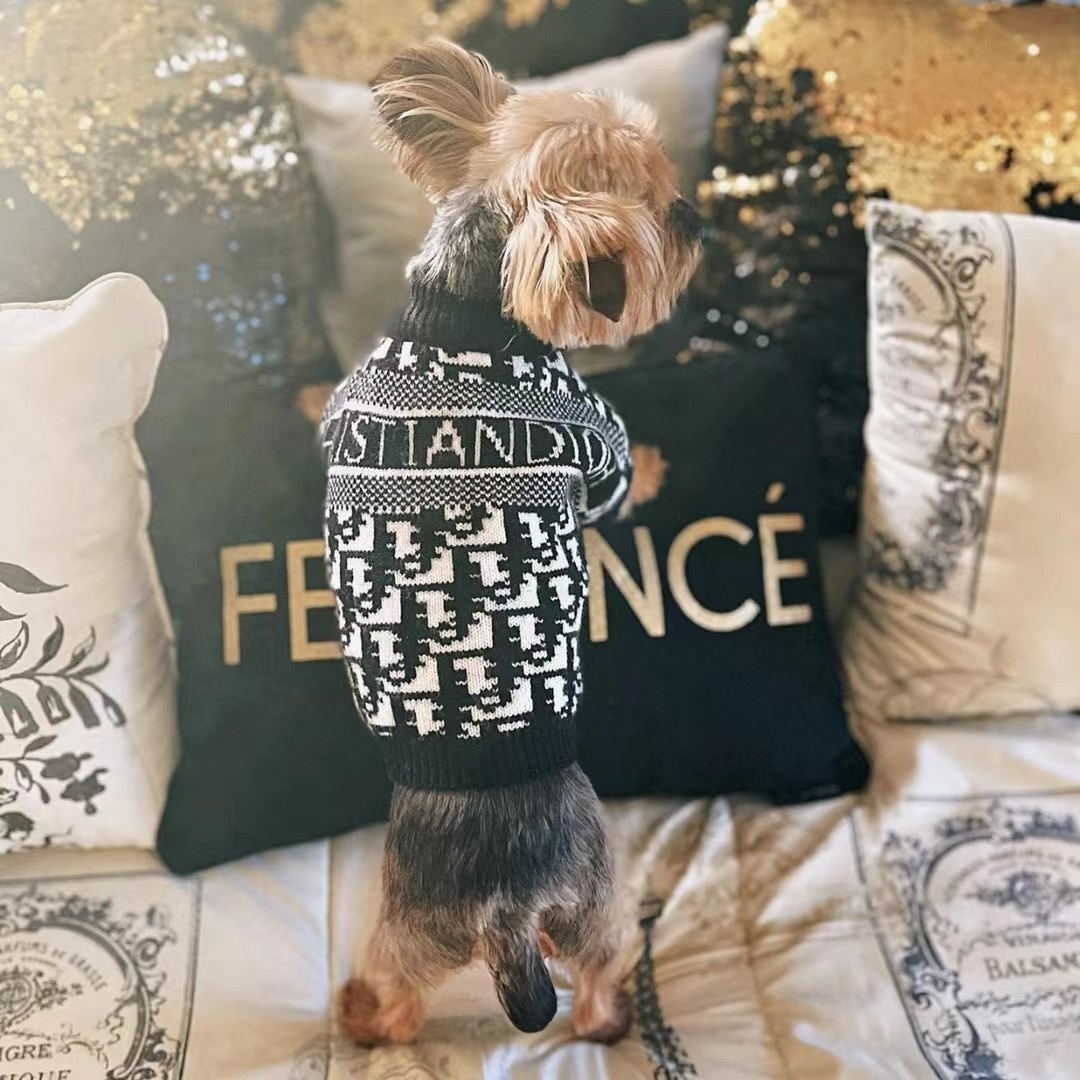 Sophisticated Logo & Monogram DDOR Knit Pet Sweater in Black-White