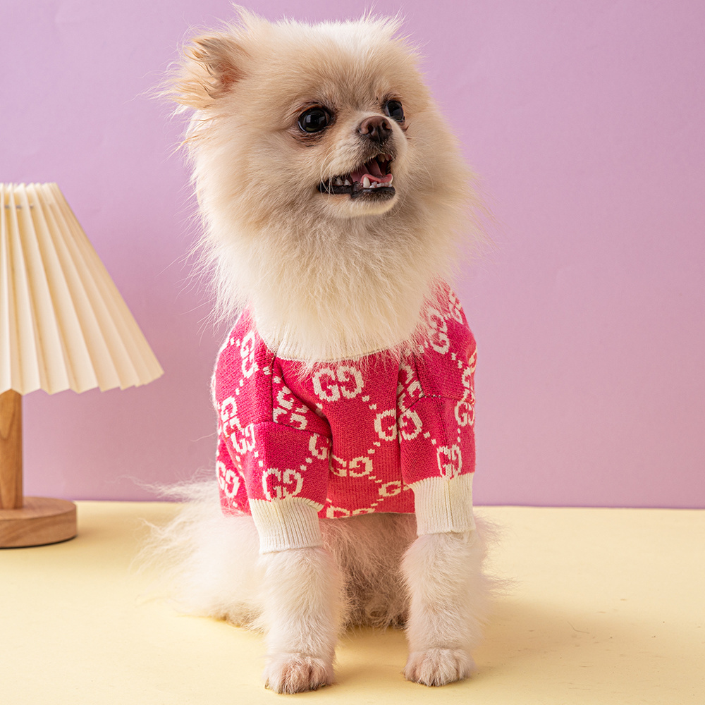 Elegant Monogram Pattern GG Pet Sweaters in Pink-White and Beige-Brown