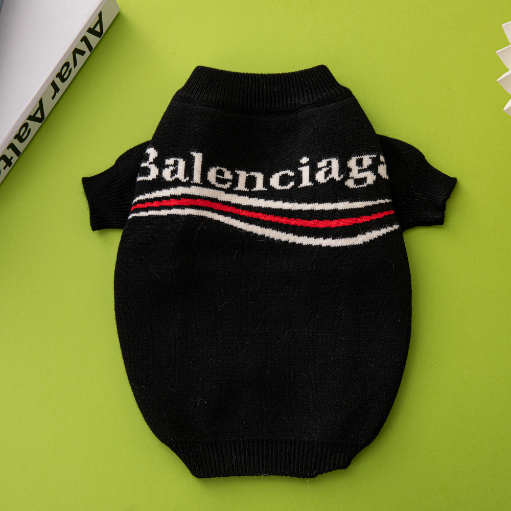 Street-Style Logo-Print and BBLENCIAGA Solid Knit Pet Sweaters in Black-White and Blue