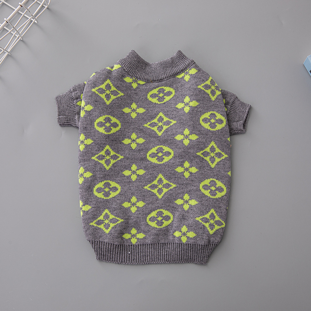 Vivid Patterned VV Knit Pet Sweaters in Gray-Lime and Orange-Orange