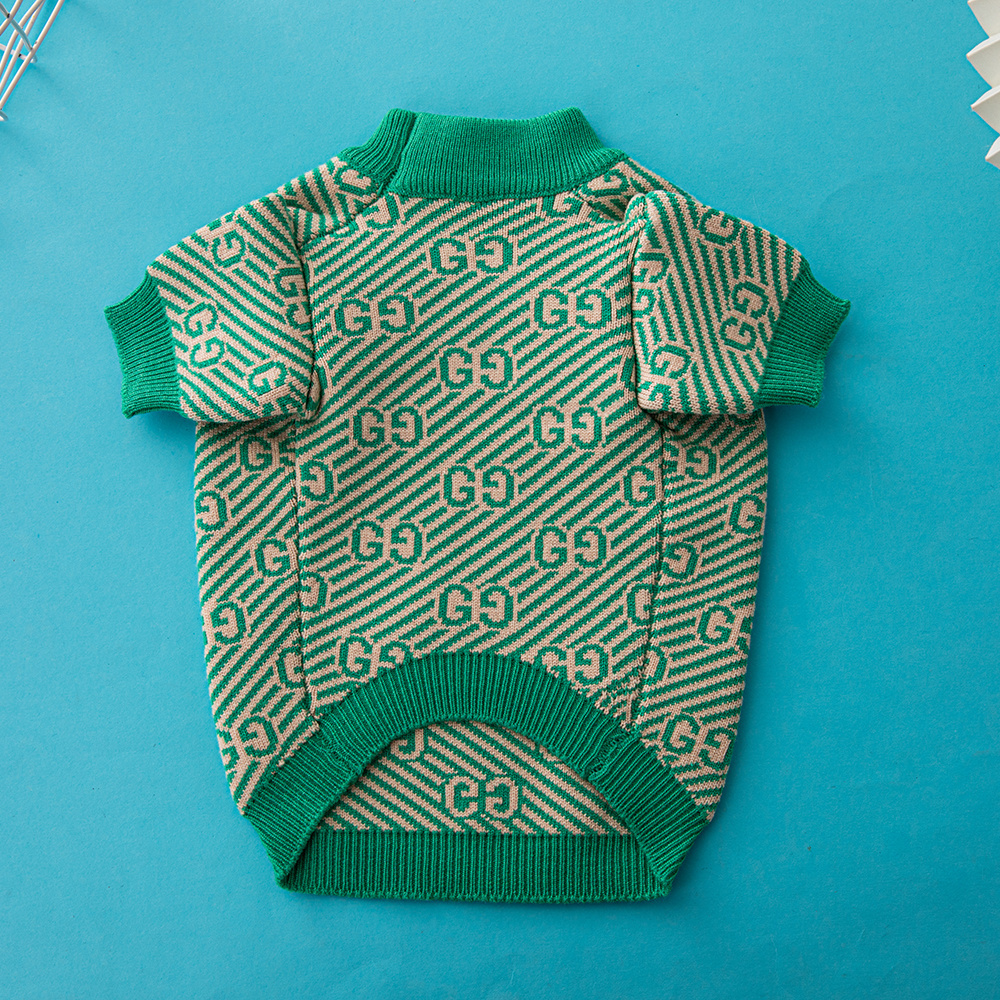 Sophisticated Monogram Pattern GGcci Knit Pet Sweater in Beige-Green