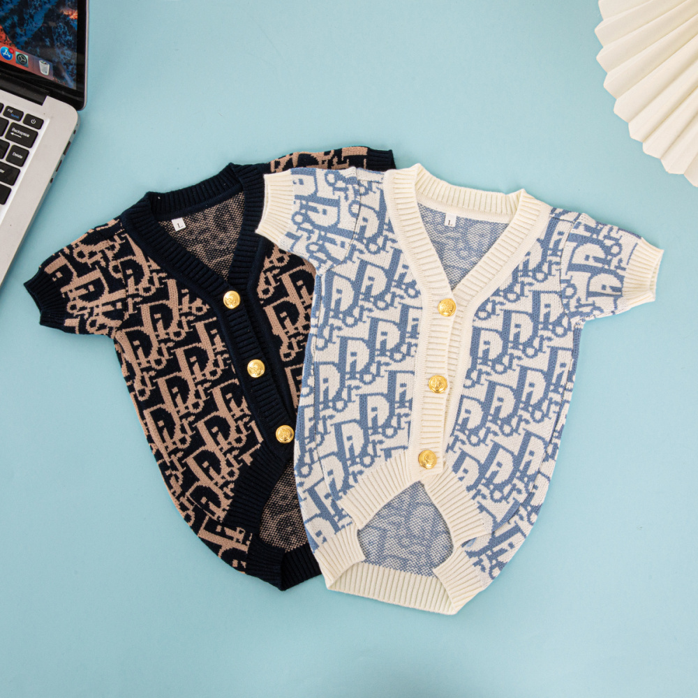 Chic Designer Monogram Short-Sleeve DD Knit Sweaters for Fashion-Forward Dogs