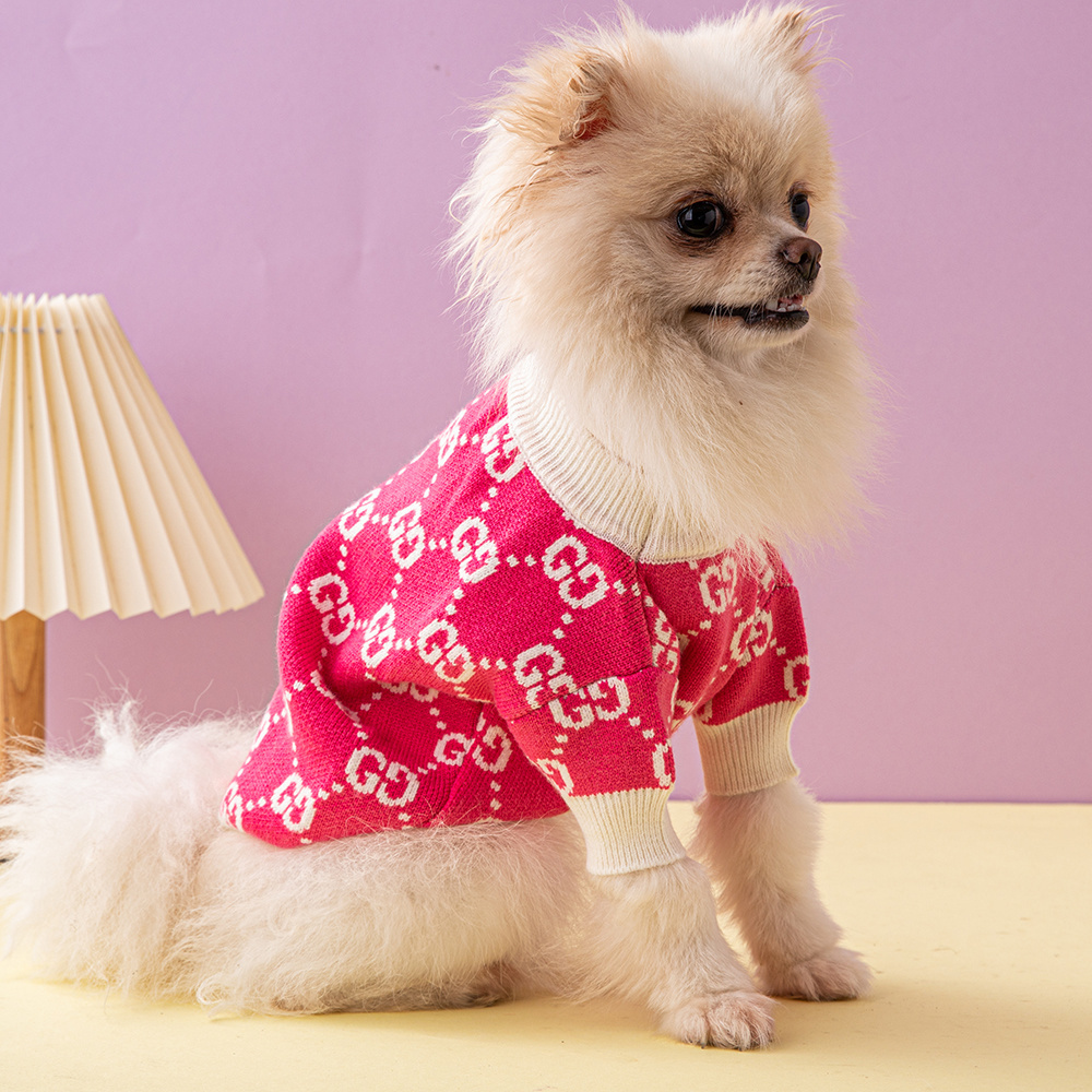 Elegant Monogram Pattern GG Pet Sweaters in Pink-White and Beige-Brown