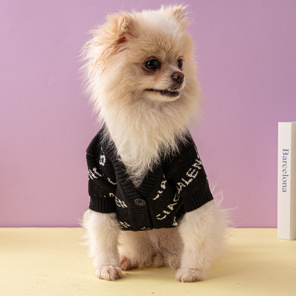 Street-Style BBLENCIAGA Logo-Print Knit Pet Cardigans in Black-White and Pink-Black