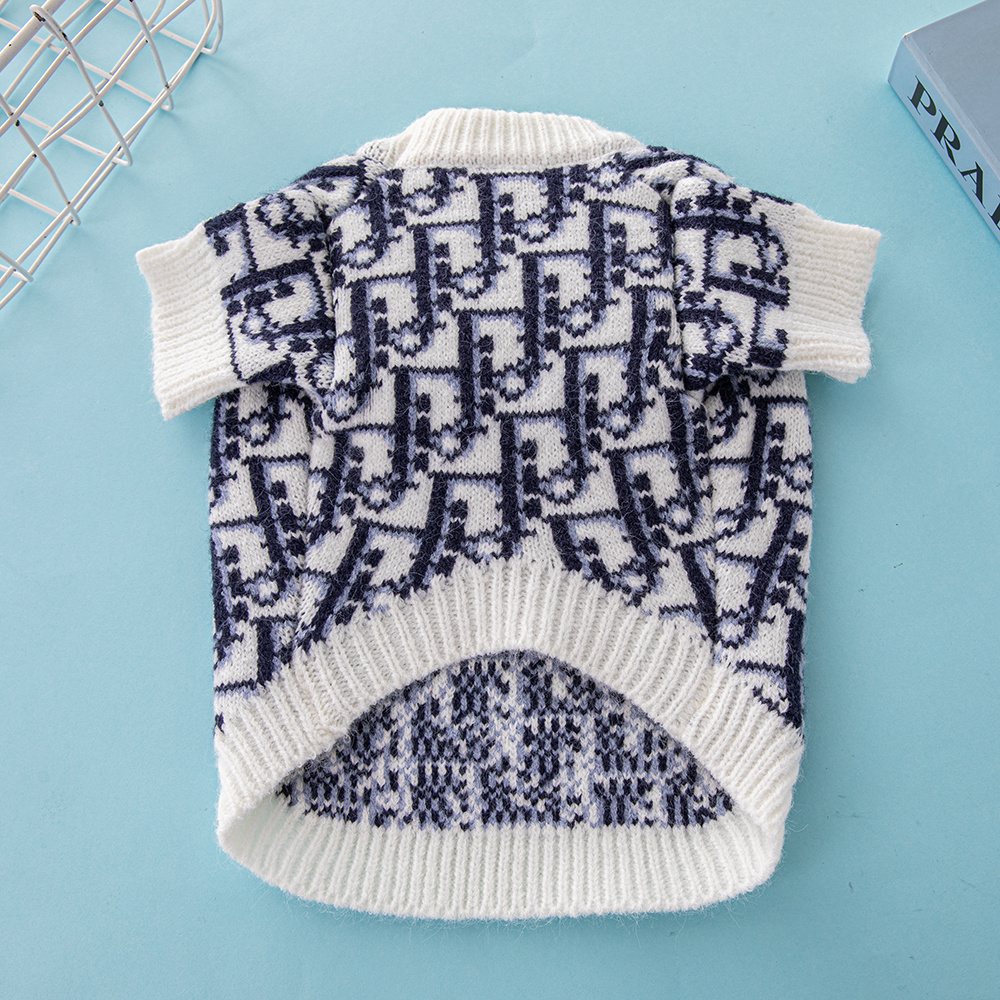 Elegant Monogram Pattern Ddor Pet Sweaters in White-Black and White-Blue
