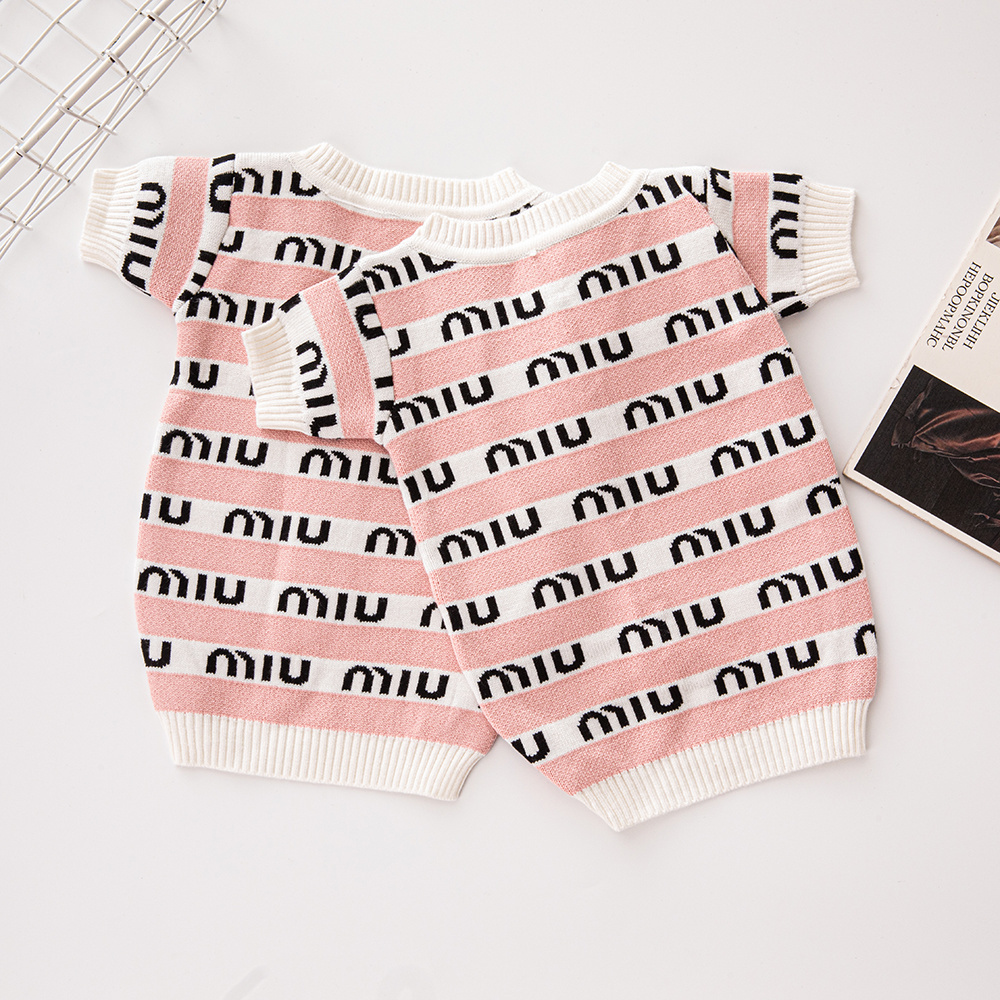 Chic Striped Monogram Short-Sleeve MM Knit Pet Sweaters