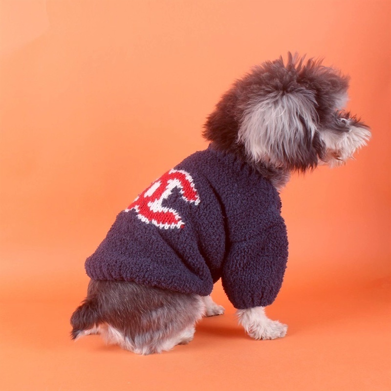 Plush Logo-Embroidered CCANEL Pet Sweaters in Pink-Red, Navy-Red, and Red-Black